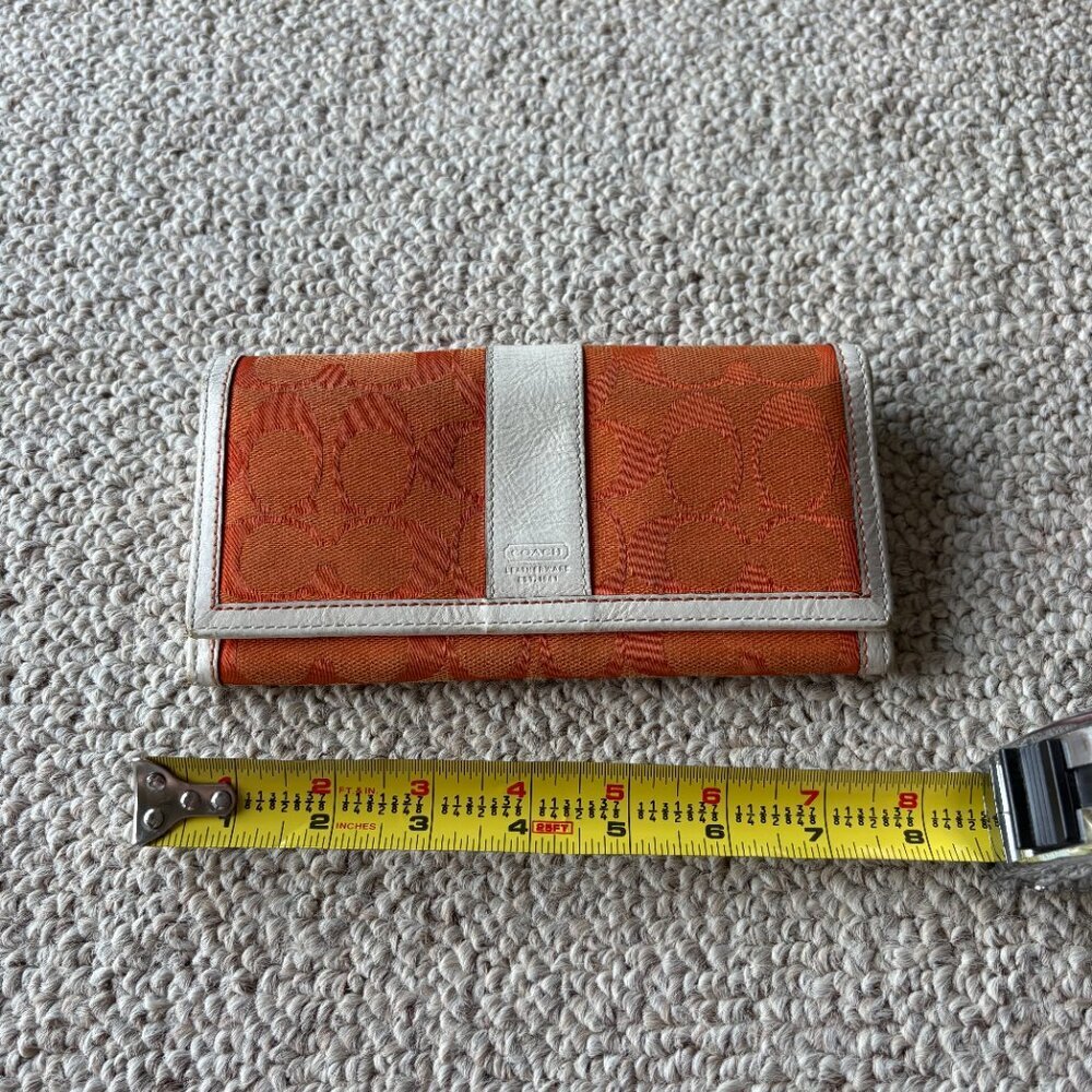Coach Orange Signature Jacquard Trifold Wallet Checkbook Clutch Y2K Chic - Picture 11 of 11